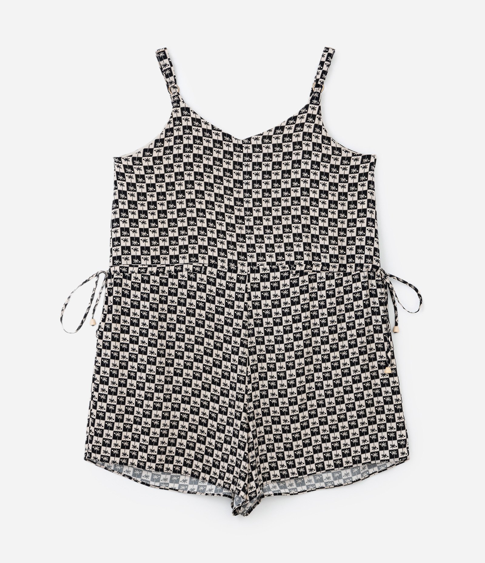 Macaquinho em Viscose Estampa Coqueiros Curve & Plus Size Preto/Branco 8