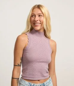 Blusa em Tricô com Golinha com Ondinhas na Cava