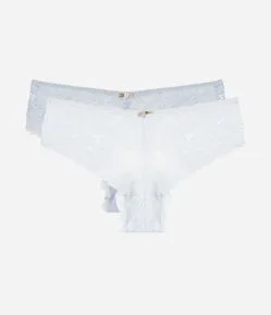 Kit 02 Calcinhas Boyshort em Renda com Florzinha no Cós