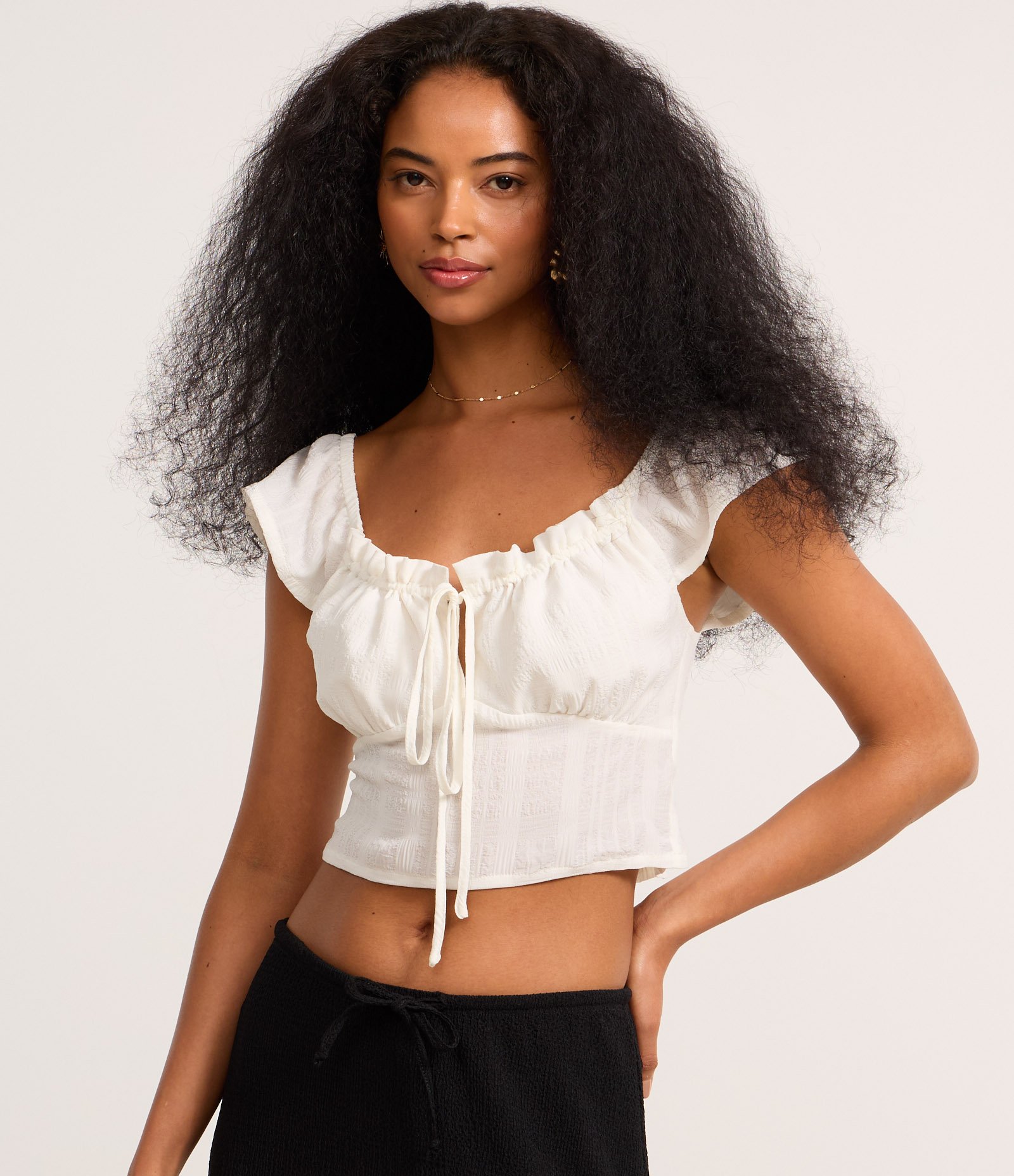 Blusa Cropped em Chiffon com Amarração Frontal Branco 3