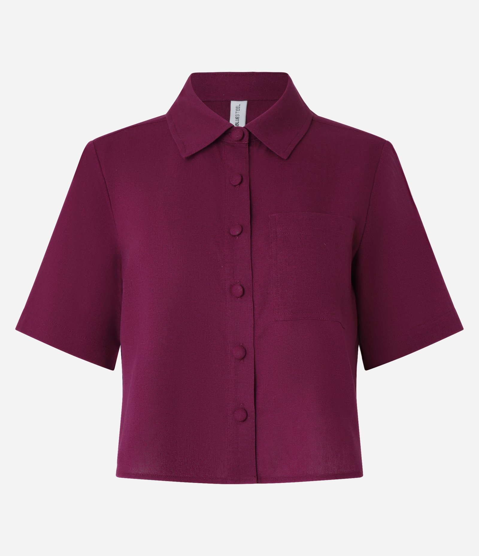 Camisa Curta em Viscose e Linho com Botões Bordô 4