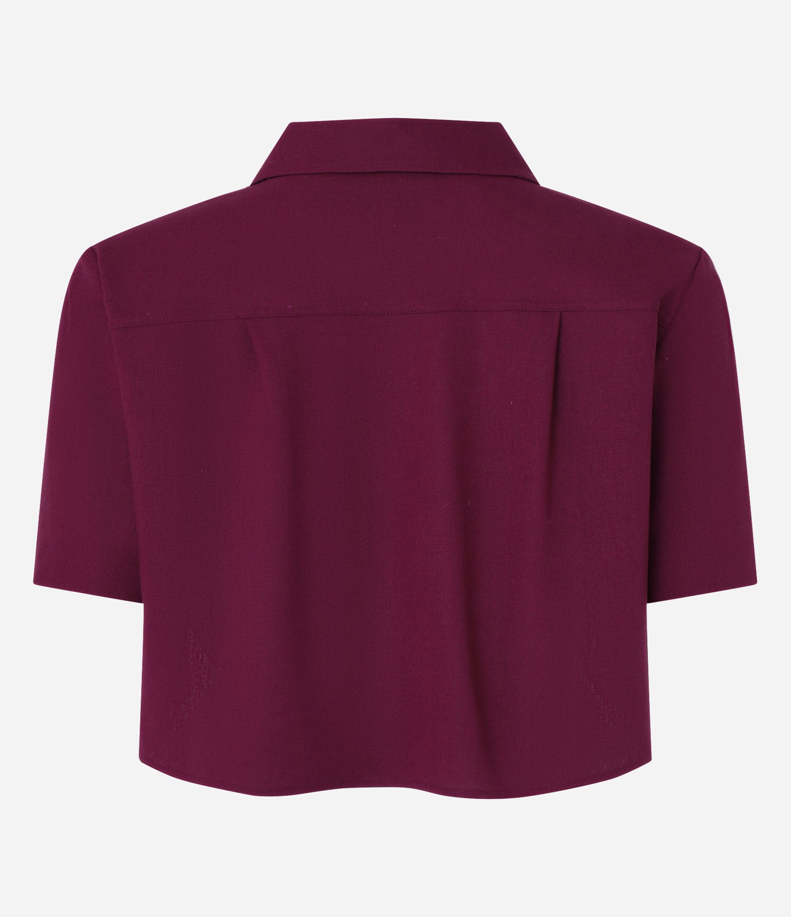 Camisa Curta em Viscose e Linho com Botões Bordô 5