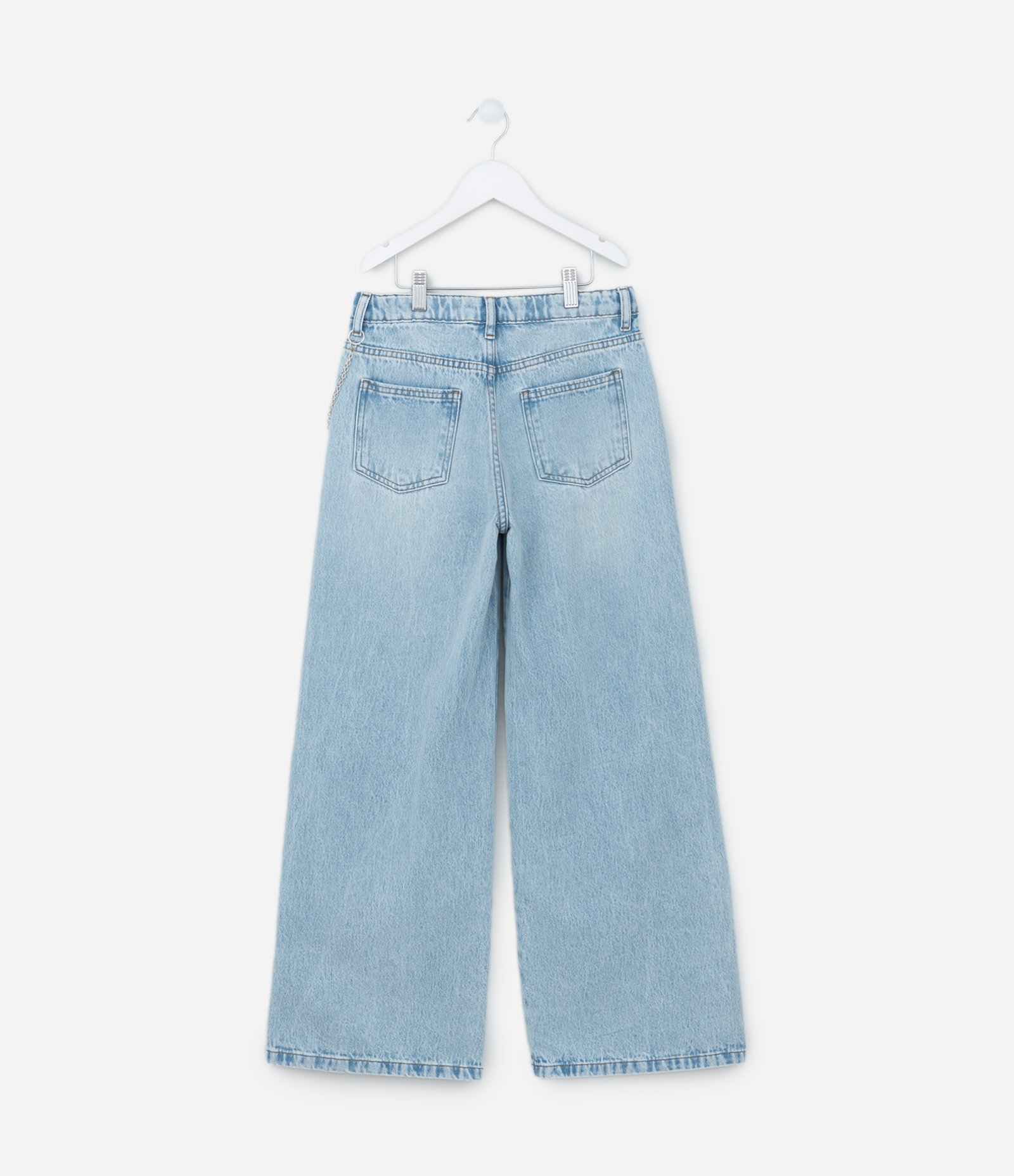 Calça Wide Leg Infantil em Jeans com Correntinha - Tam 5 a 14 Anos Azul 2