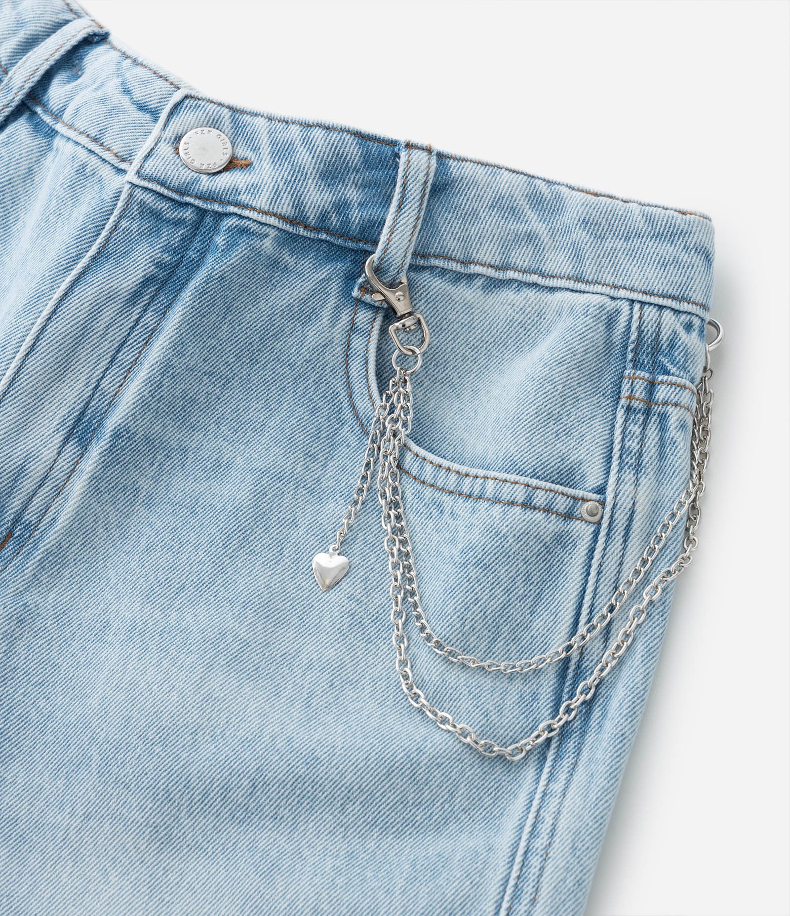 Calça Wide Leg Infantil em Jeans com Correntinha - Tam 5 a 14 Anos Azul 5