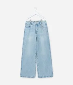Calça Wide Leg Infantil em Jeans com Correntinha - Tam 5 a 14 Anos