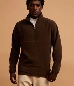 Casaco em Fleece com Gola Alta e Zíper