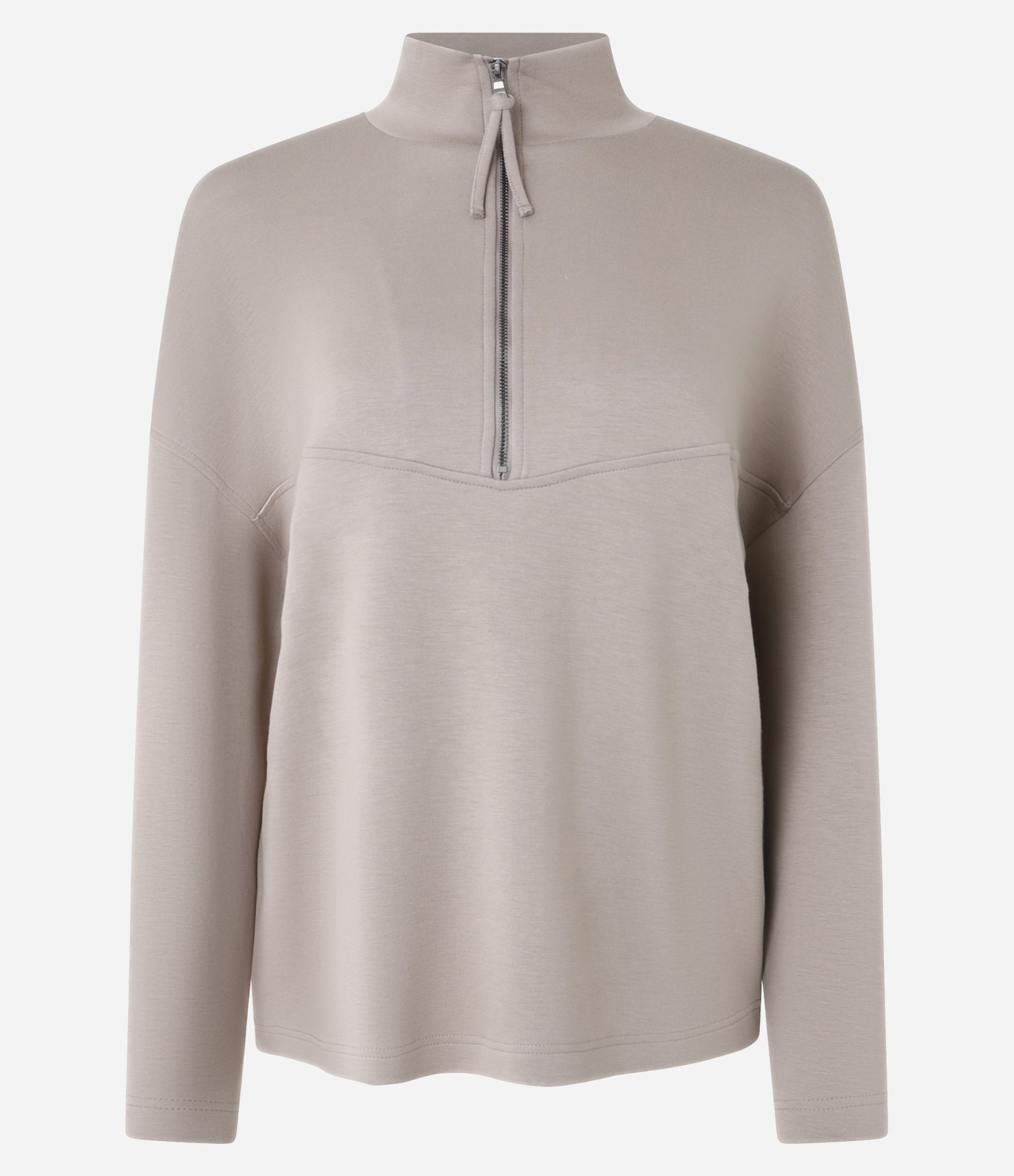 Blusa Comfort em Viscose com Gola Alta e Zíper Bege 5