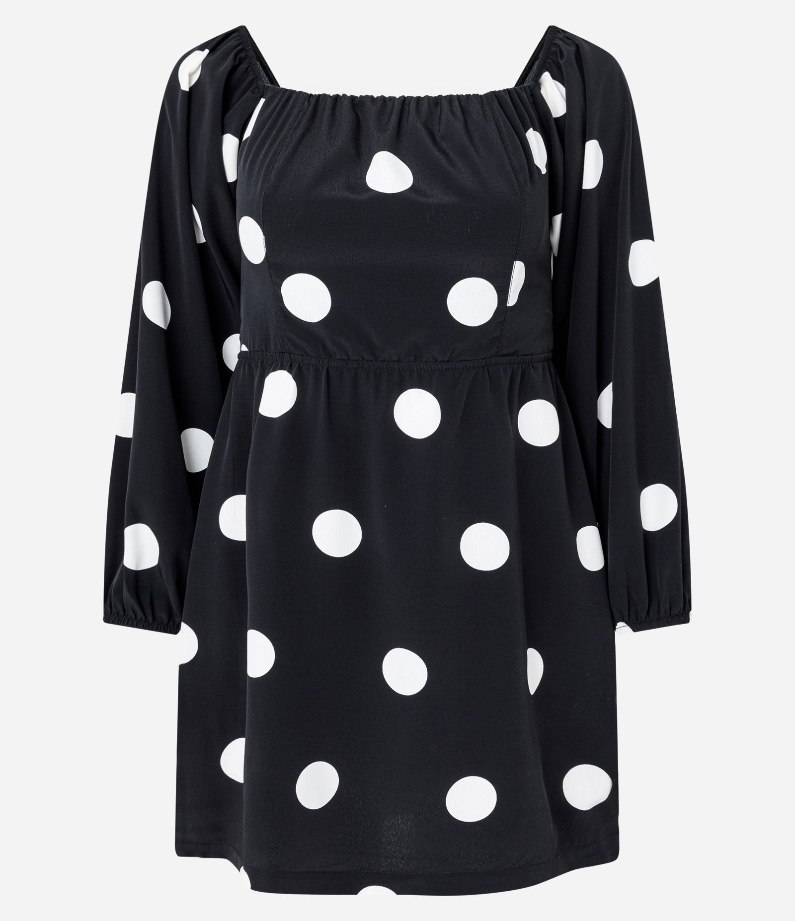 Vestido Curto Ombro a Ombro em Crepe com Poás Estampados Preto 5