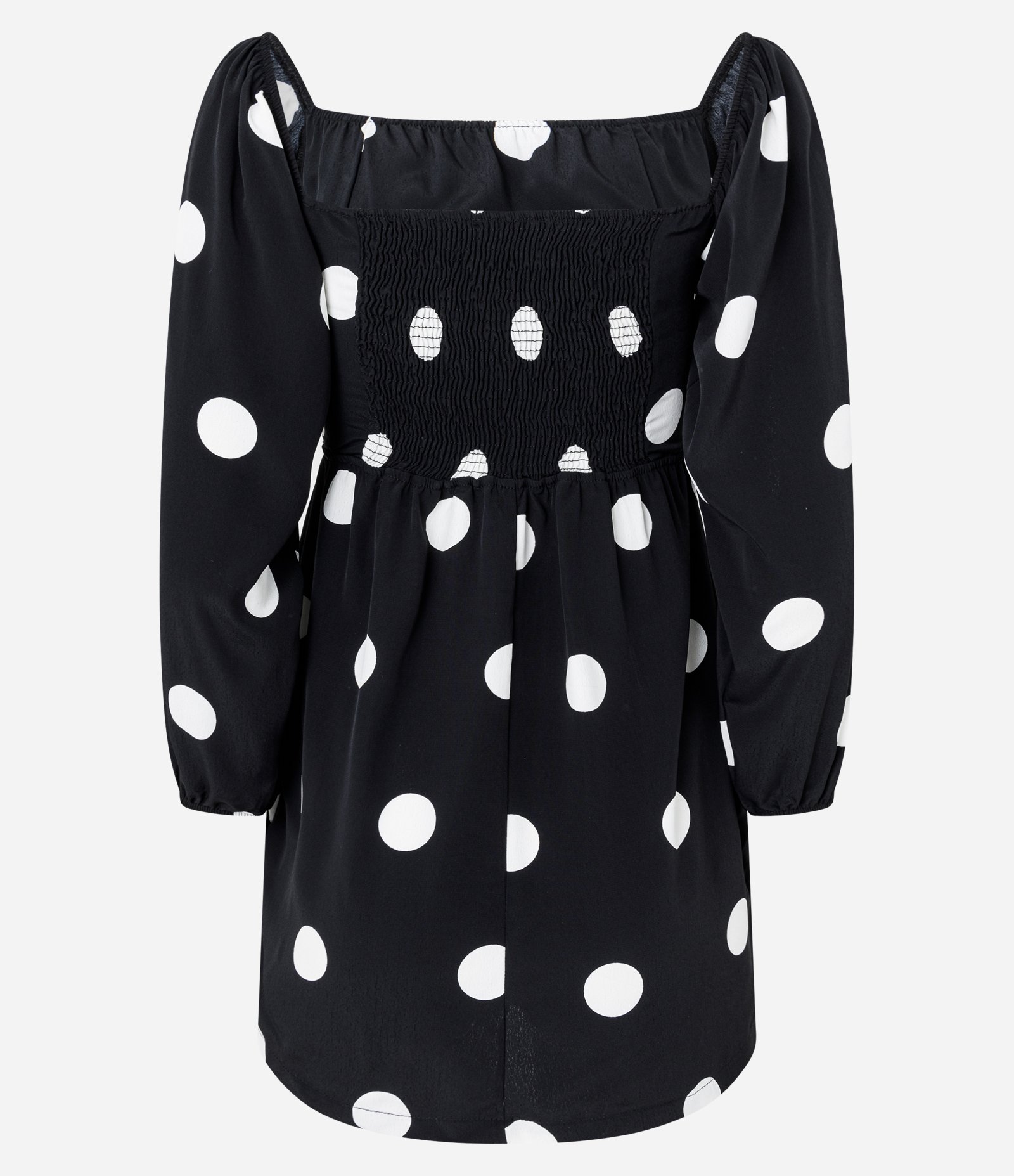 Vestido Curto Ombro a Ombro em Crepe com Poás Estampados Preto 6