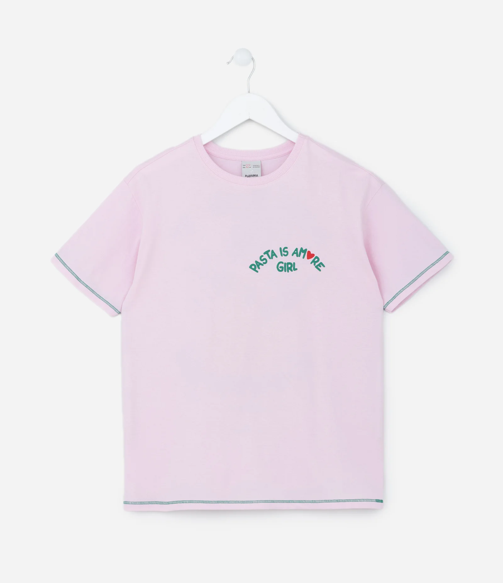 Camiseta Infantil com Estampa Frente e Costas Pasta Is Amore - Tam 5 a 14 Anos Rosa 1
