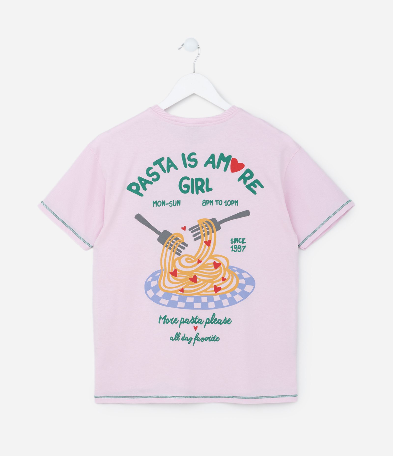 Camiseta Infantil com Estampa Frente e Costas Pasta Is Amore - Tam 5 a 14 Anos Rosa 2