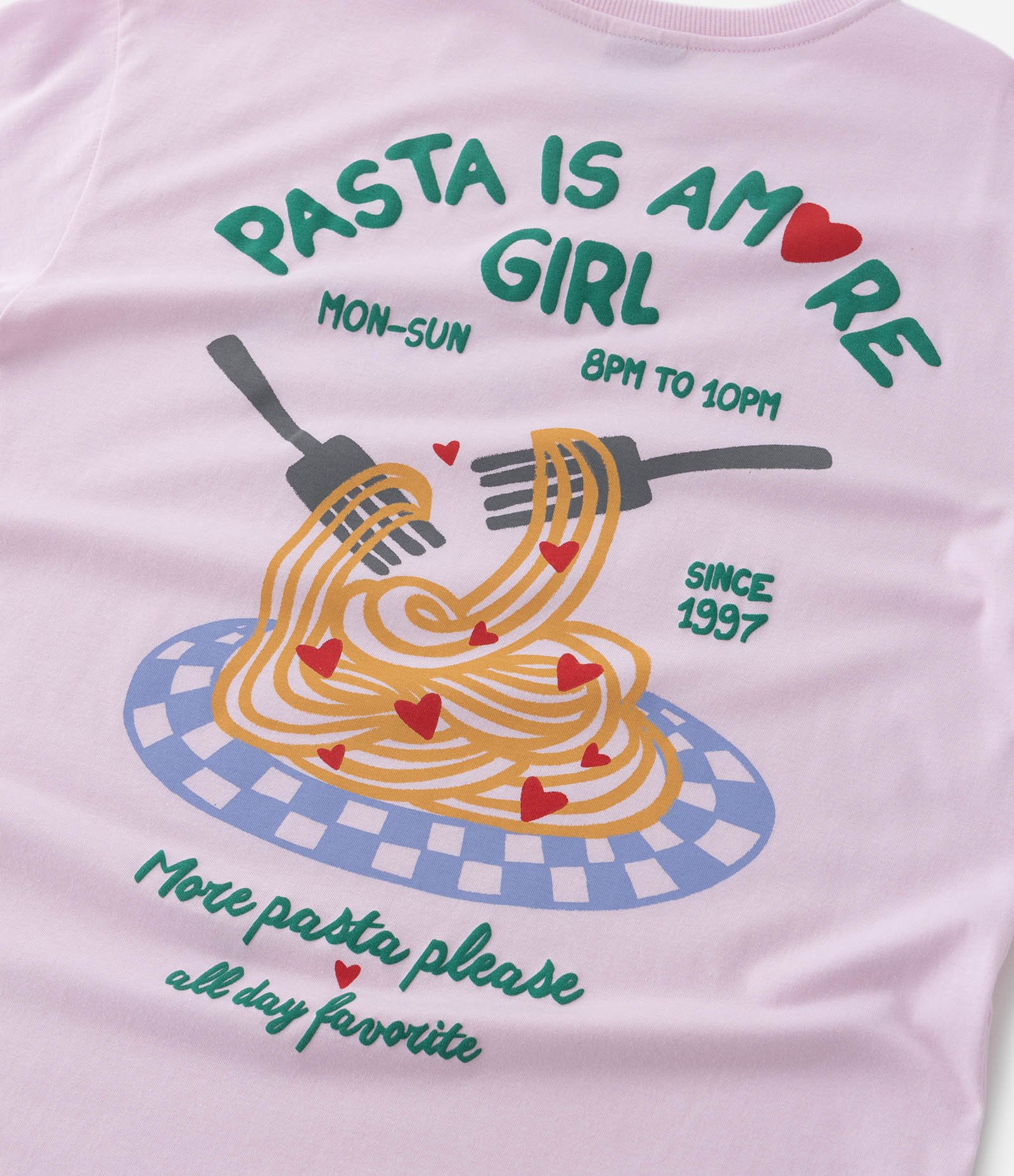 Camiseta Infantil com Estampa Frente e Costas Pasta Is Amore - Tam 5 a 14 Anos Rosa 4