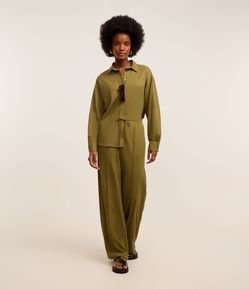 Calça Reta de Cintura Alta em Malha Piquet com Cós Elástico