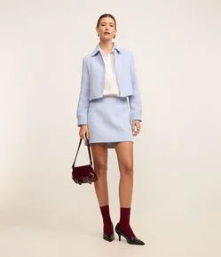 Short Saia Curto Texturizado em Tweed