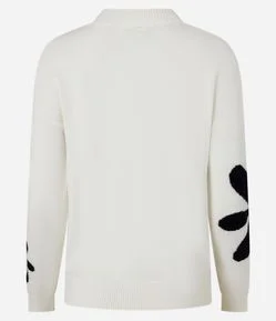 Suéter Regular em Tricô Pesado com Flores