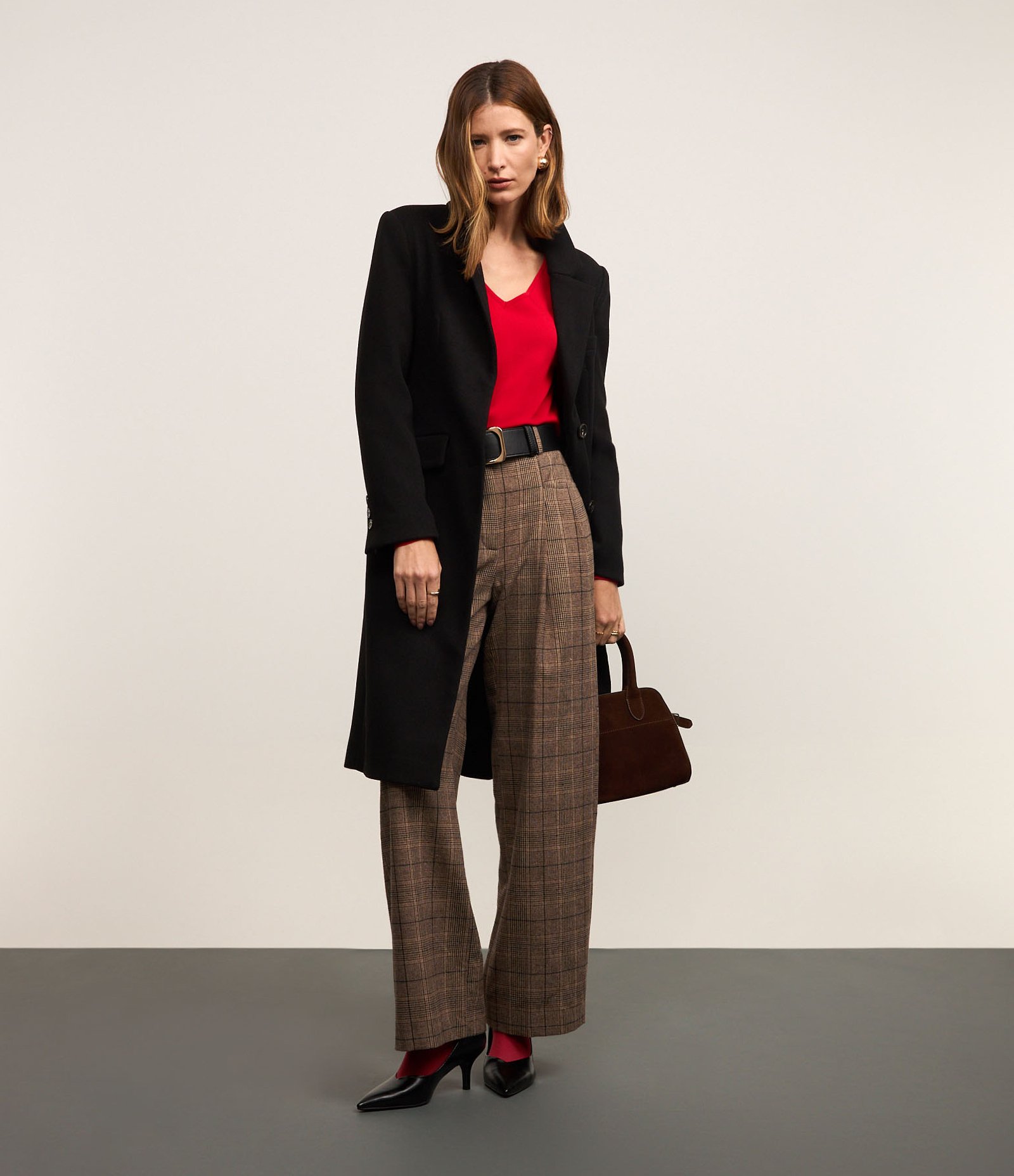 Calça Wide Leg em Alfaiataria com Cintura Alta Marrom 5