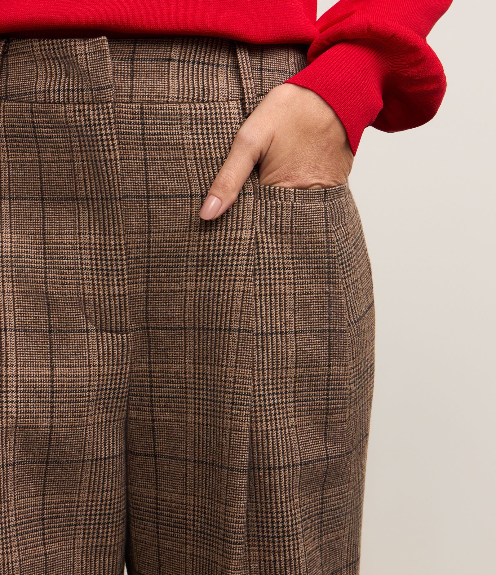 Calça Wide Leg em Alfaiataria com Cintura Alta Marrom 8