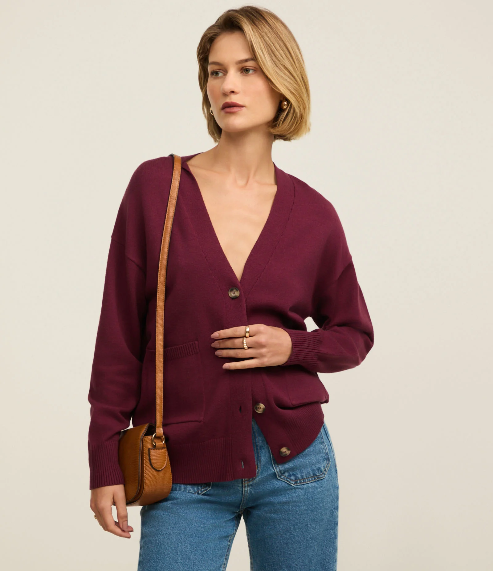 Cardigan em Tricô com Fechamento de Botões Tartaruga Bordô 1