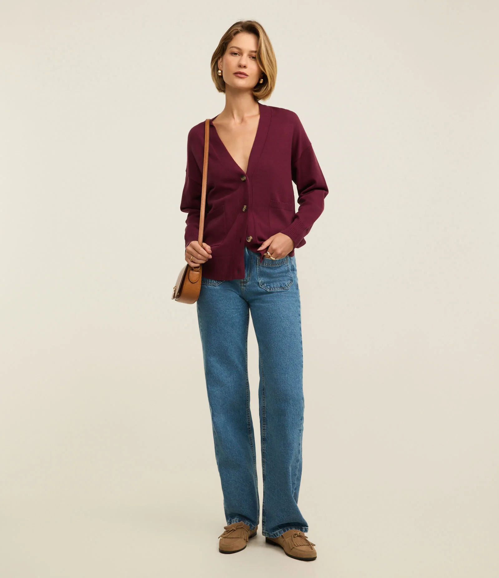 Cardigan em Tricô com Fechamento de Botões Tartaruga Bordô 2