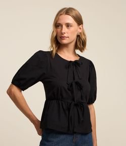 Blusa Peplum em Algodão com Manga Bufante e