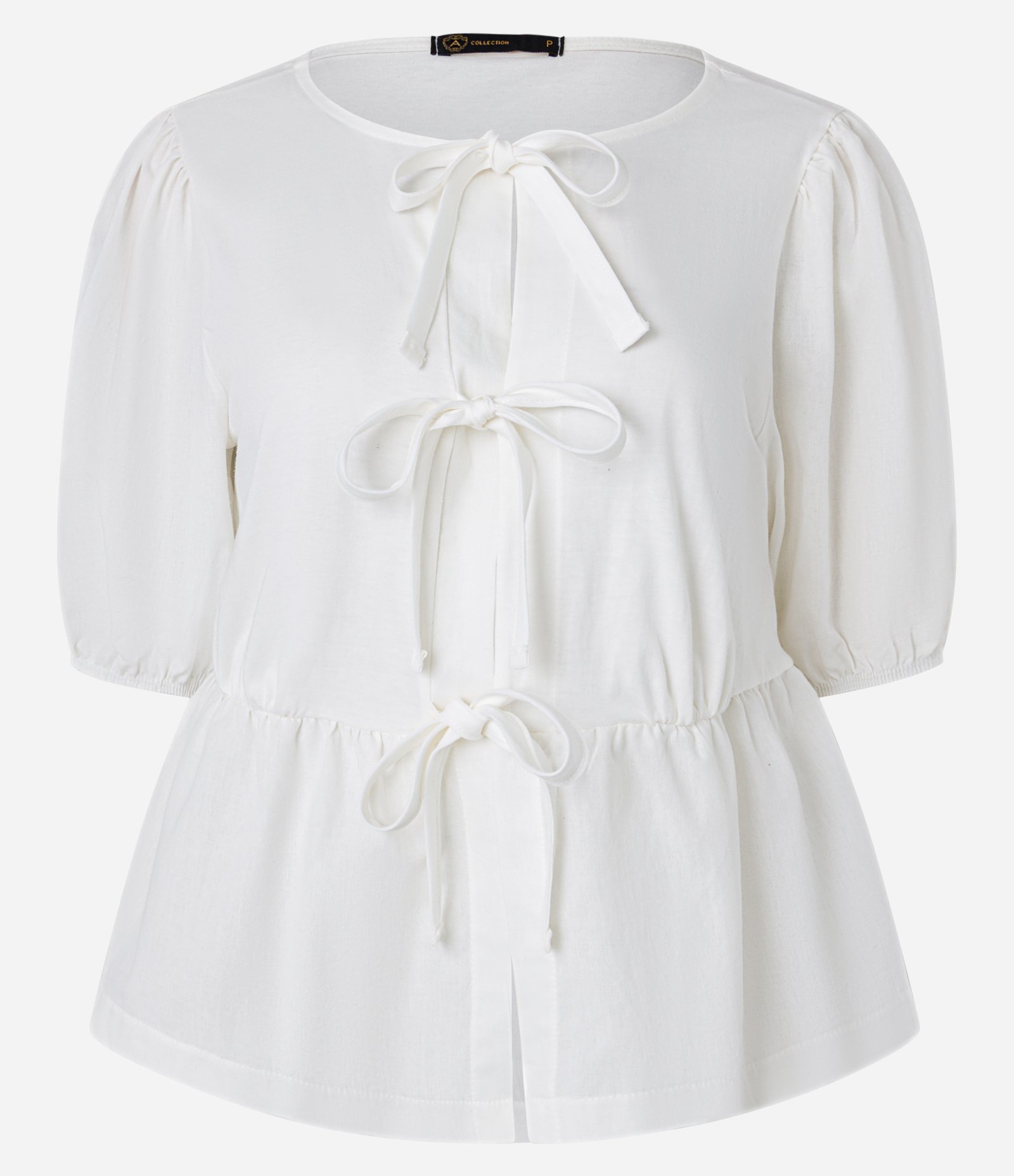 Blusa Peplum em Algodão com Manga Bufante e Branco 4