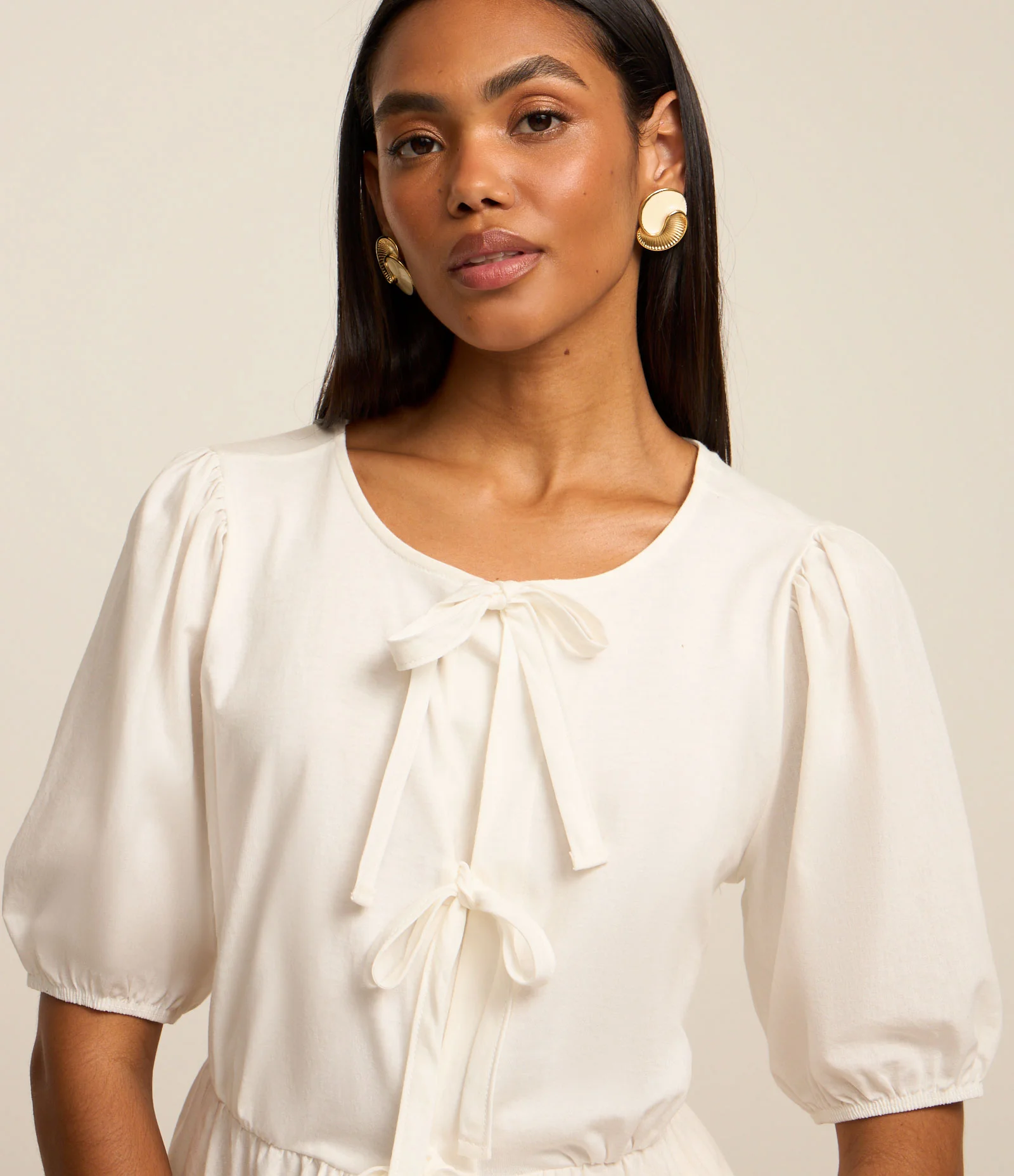 Blusa Peplum em Algodão com Manga Bufante e Branco 1