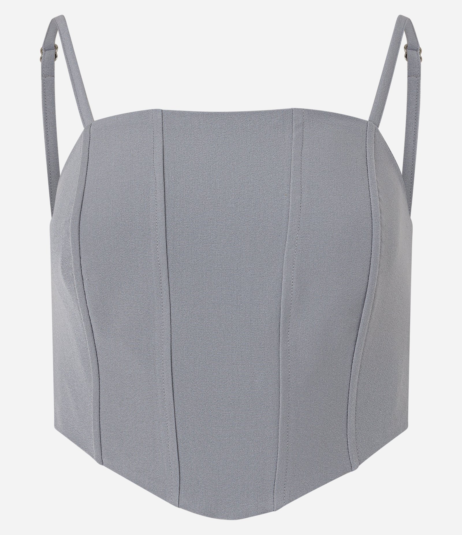 Blusa Corset em Alfaiataria com Recortes e Barra Arredondada Cinza 5