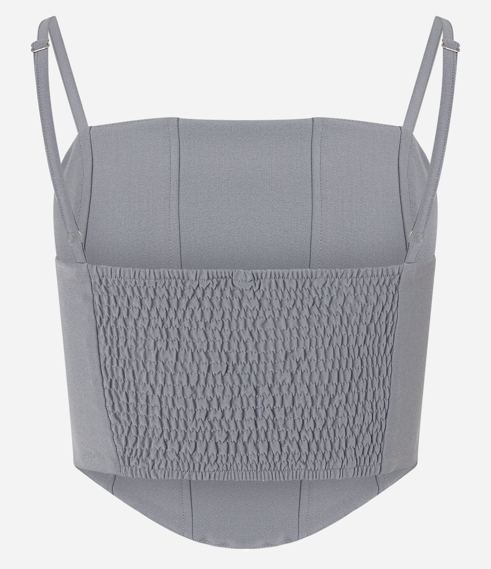 Blusa Corset em Alfaiataria com Recortes e Barra Arredondada Cinza 6