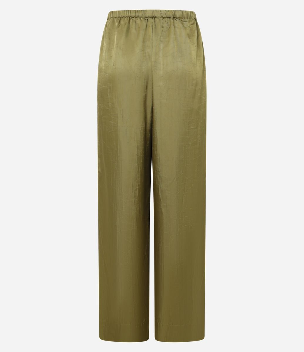 Calça Reta Acetinada com Tecido Texturizado e Cós Elástico Verde - Main Image