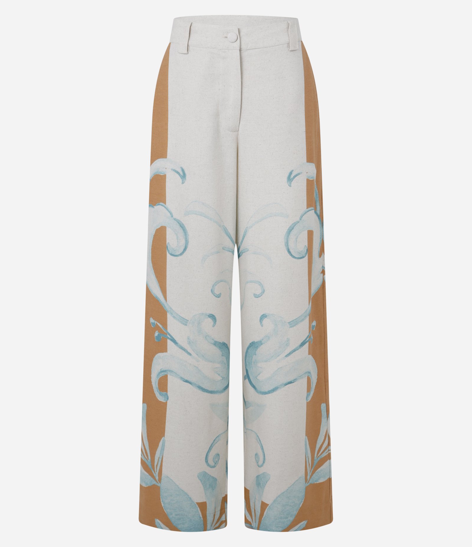 Calça Wide Leg Estampada em Viscolinho com Cintura Alta Off White 7