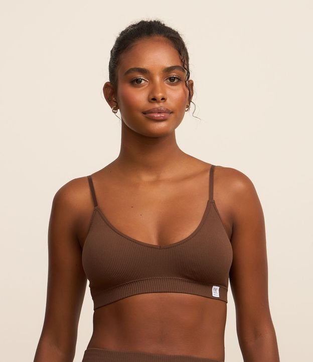 Sutiã Top sem Bojo em Microfibra com Textura Canelada