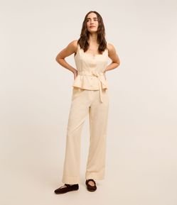 Calça Reta Alfaiatada em Algodão com Cinto Afivelado