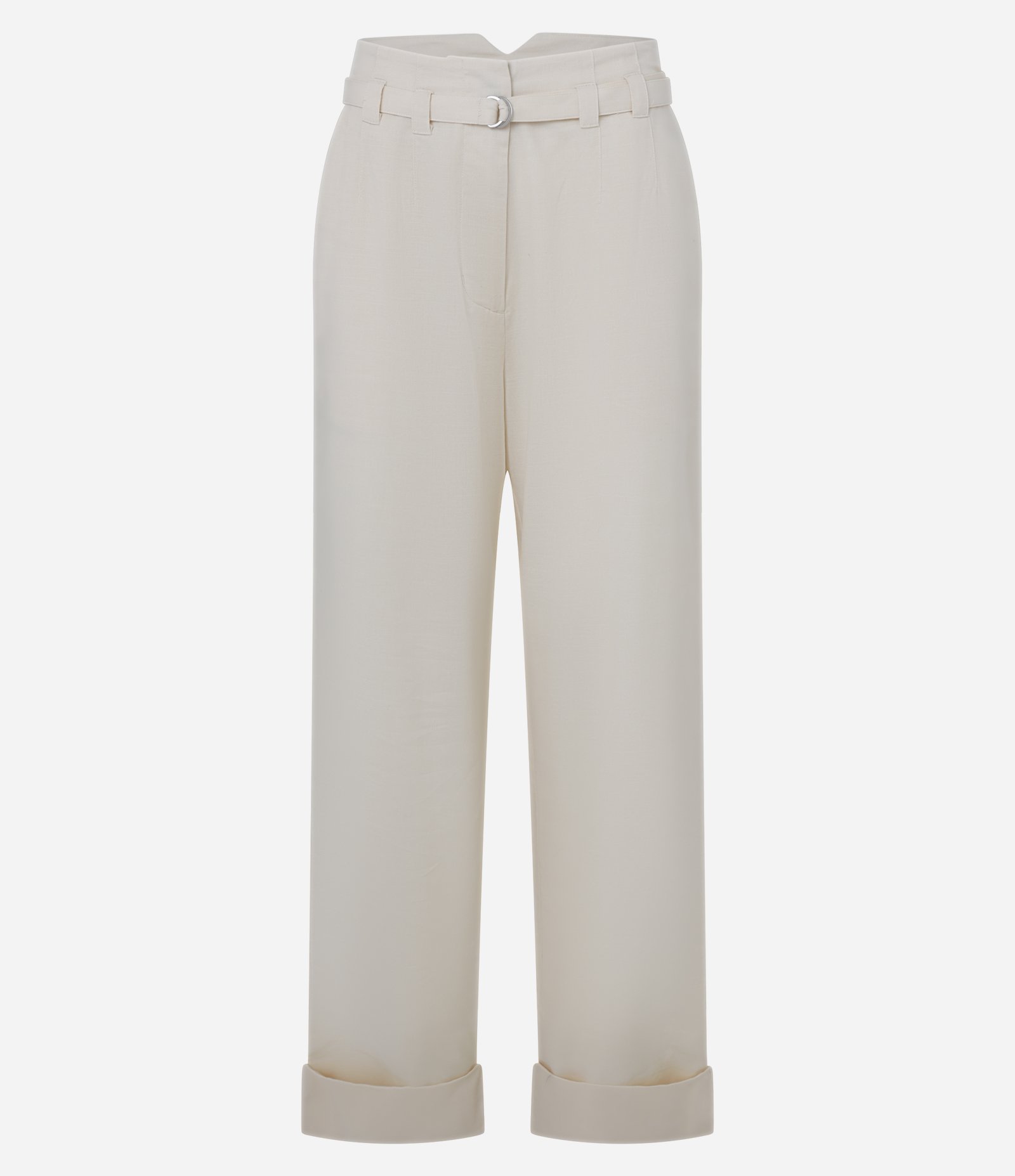 Calça Reta Alfaiatada em Algodão com Cinto Afivelado Bege 5
