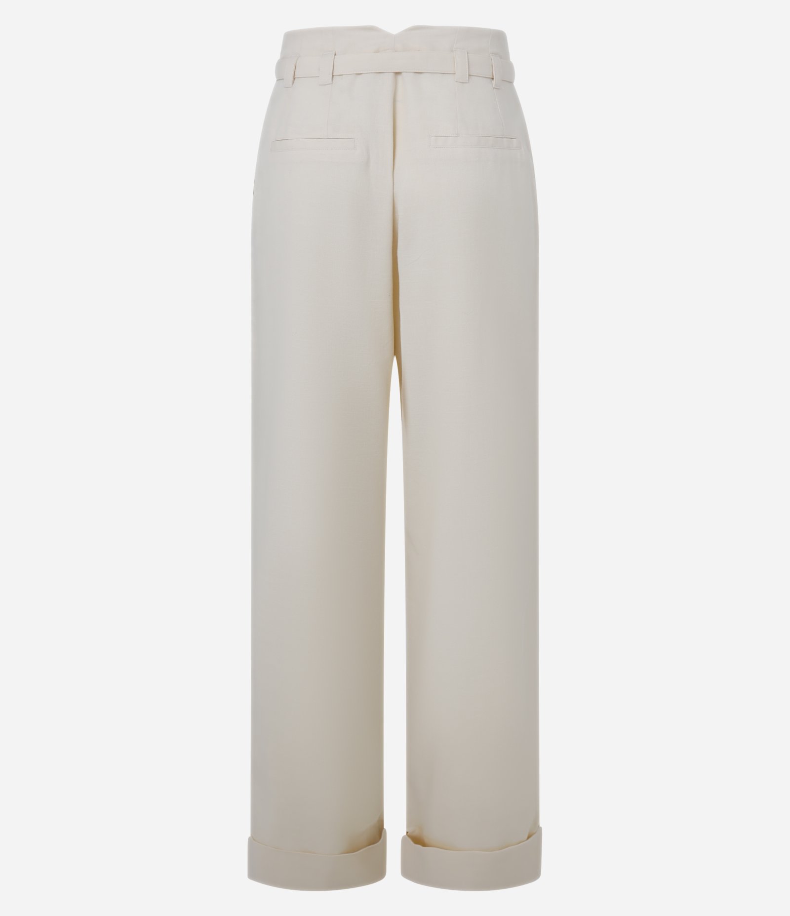 Calça Reta Alfaiatada em Algodão com Cinto Afivelado Bege 6