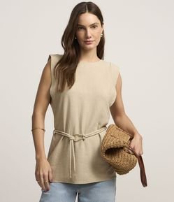 Blusa Sem Manga em Viscolinho com Cinto de Amarração