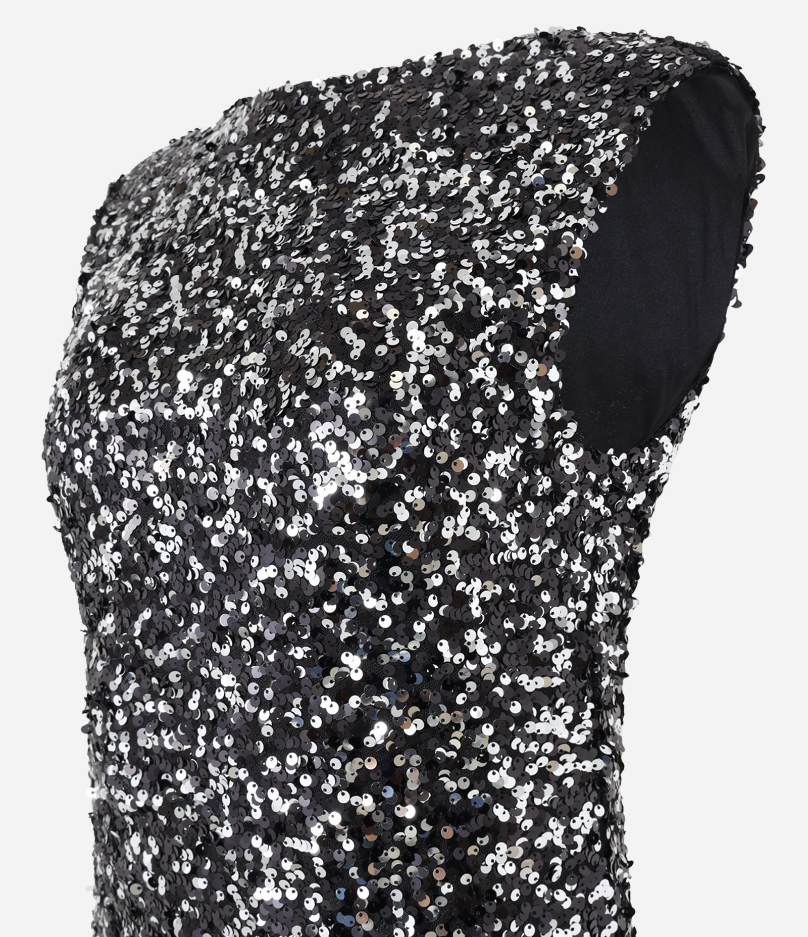 Vestido Curto em Paetê com Ombreira e Costas Abertas Preto 6
