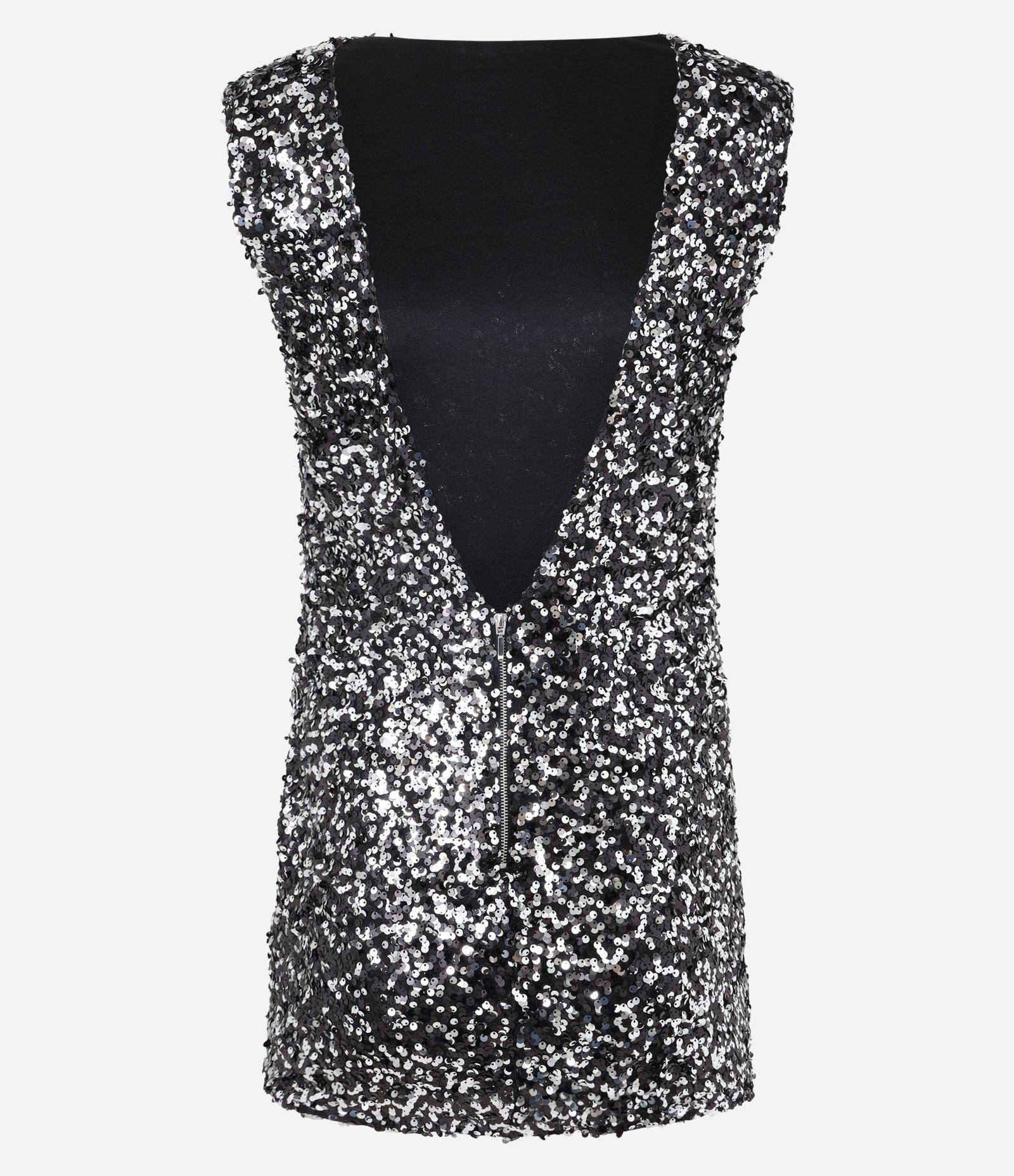 Vestido Curto em Paetê com Ombreira e Costas Abertas Preto 7