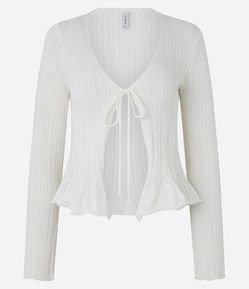 Casaco em Tricô com Amarração Frontal e Babadinho na Barra