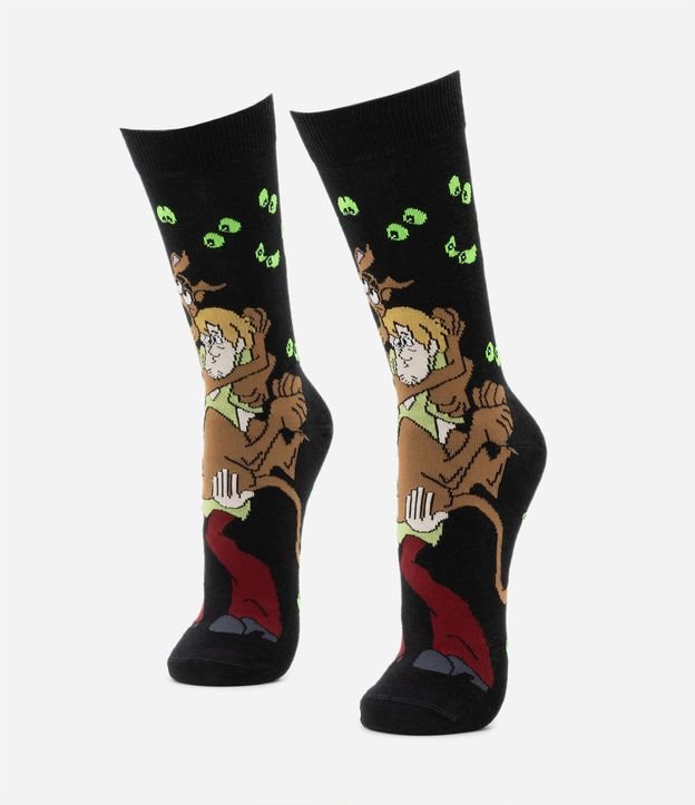 Meia em Algodão com Cano Alto e Estampa Scooby Doo