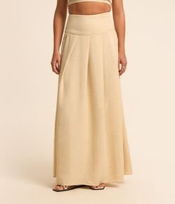 Saia Longa Alfaiatada com Toque de Linho e Pregas