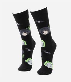 Meia Cano Alto em Algodão com Estampa Beetlejuice