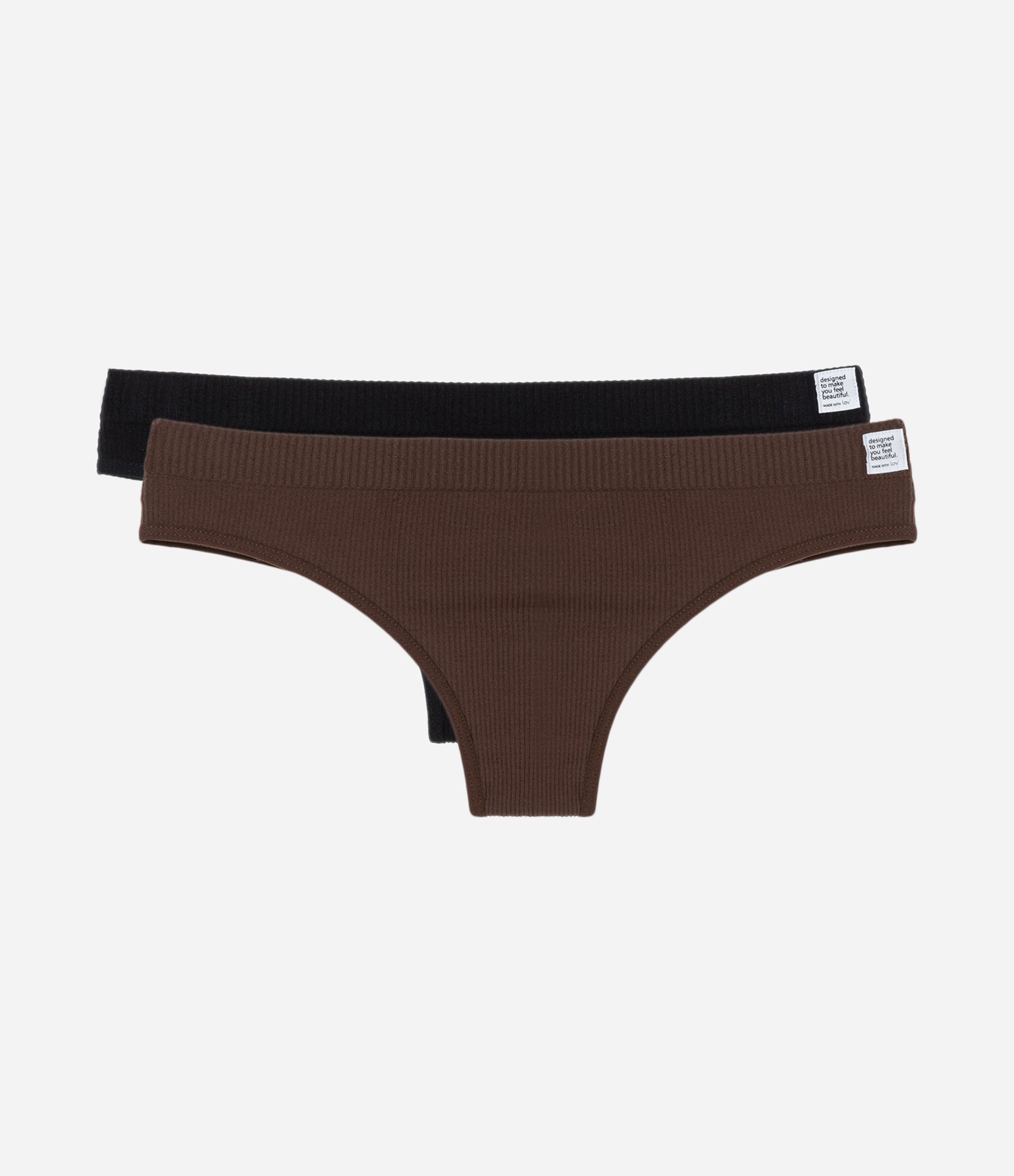 Kit 02 Calcinha Biquíni Fio Seamless com Etiqueta no Cós Preto/ Marrom 1