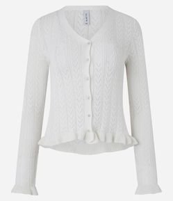 Blusa em Tricô com Botões e Babadinho na Barra