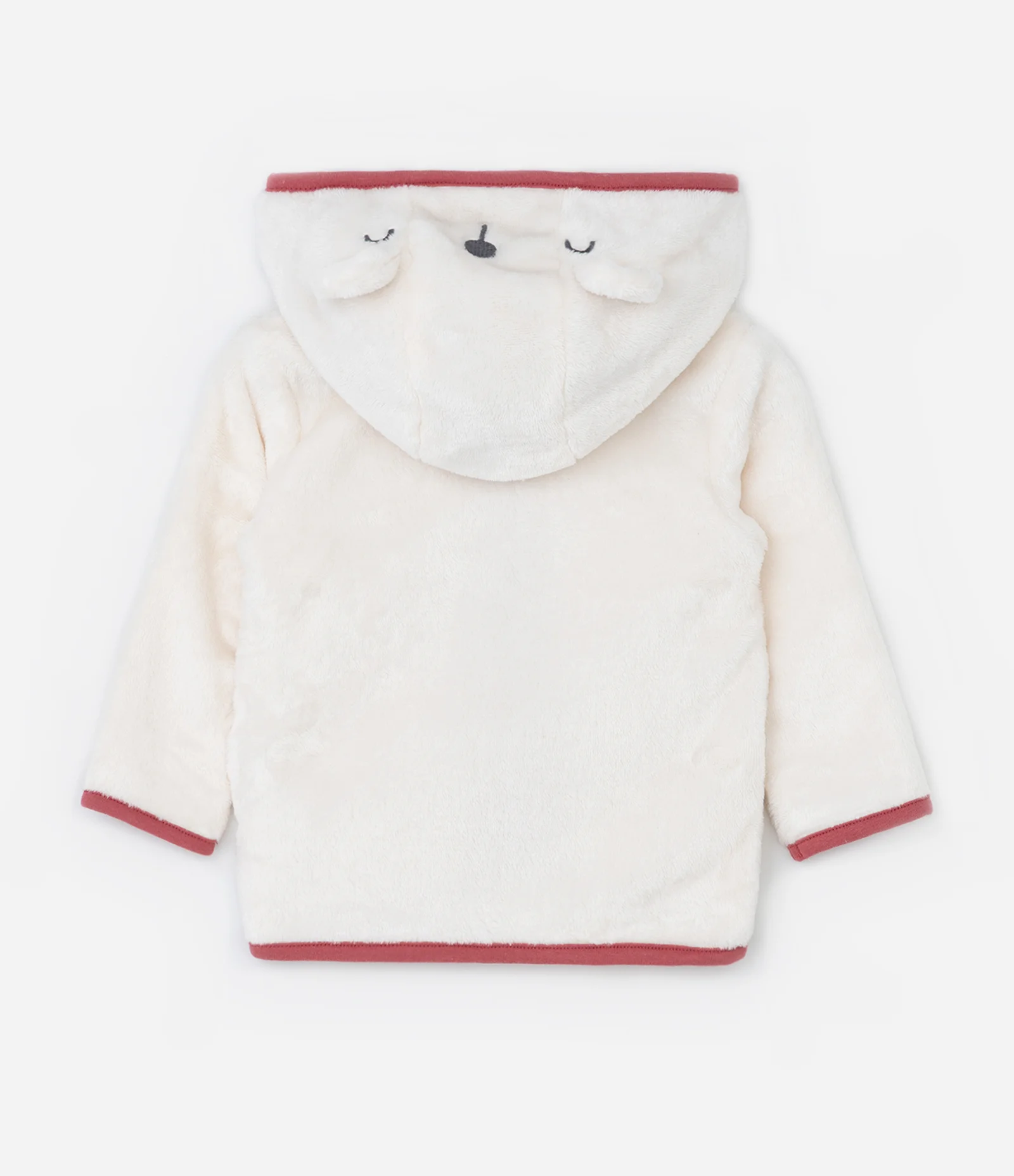 Jaqueta Infantil em Fleece com Capuz e Bordado de Bichinho – Tam 0 a 18 Meses Off White 2