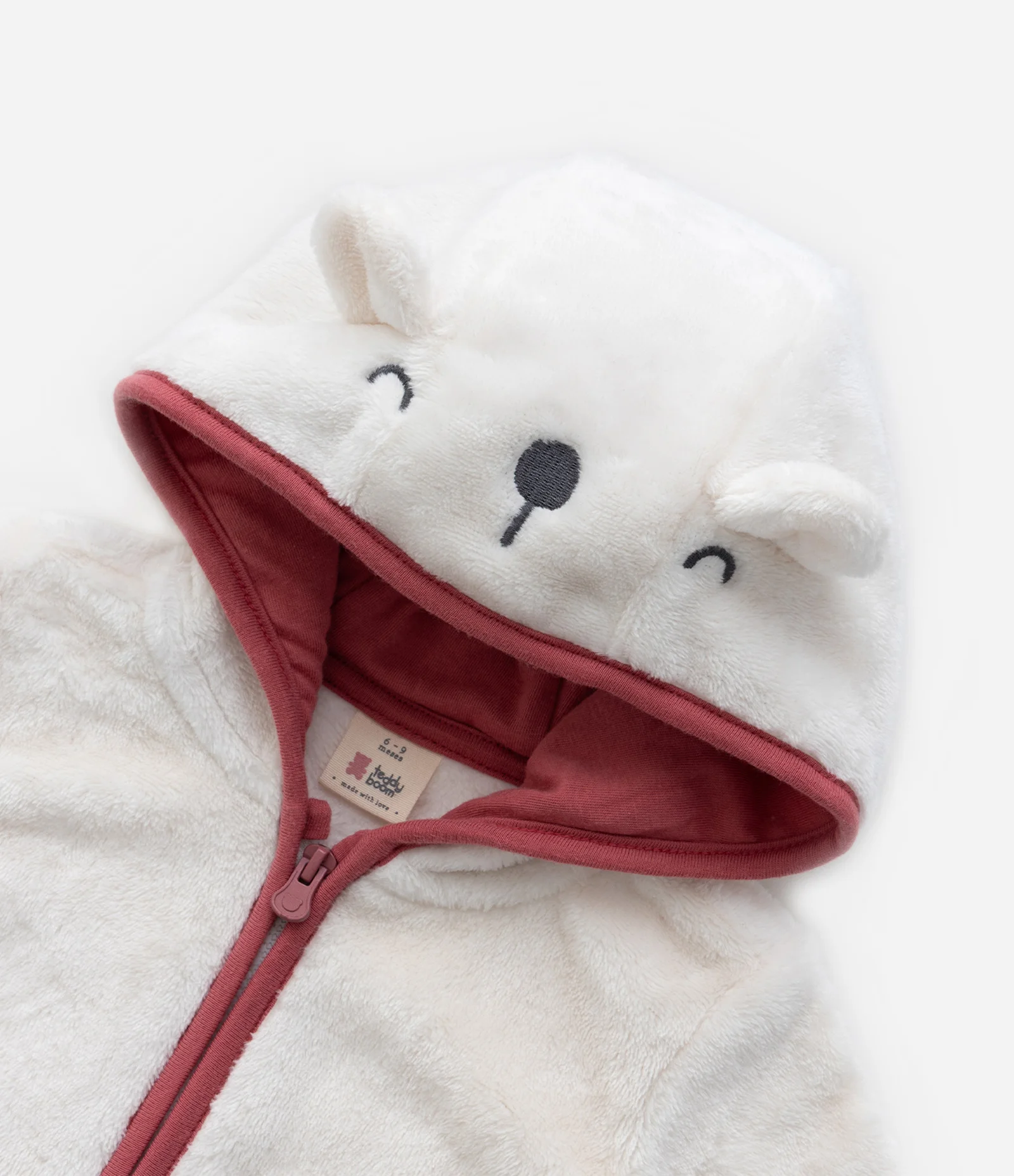 Jaqueta Infantil em Fleece com Capuz e Bordado de Bichinho – Tam 0 a 18 Meses Off White 7