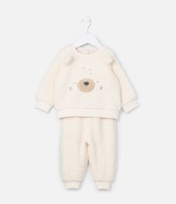 Conjunto Infantil em Sherpa com Bordado Ursinho - Tam 0 a 18 meses