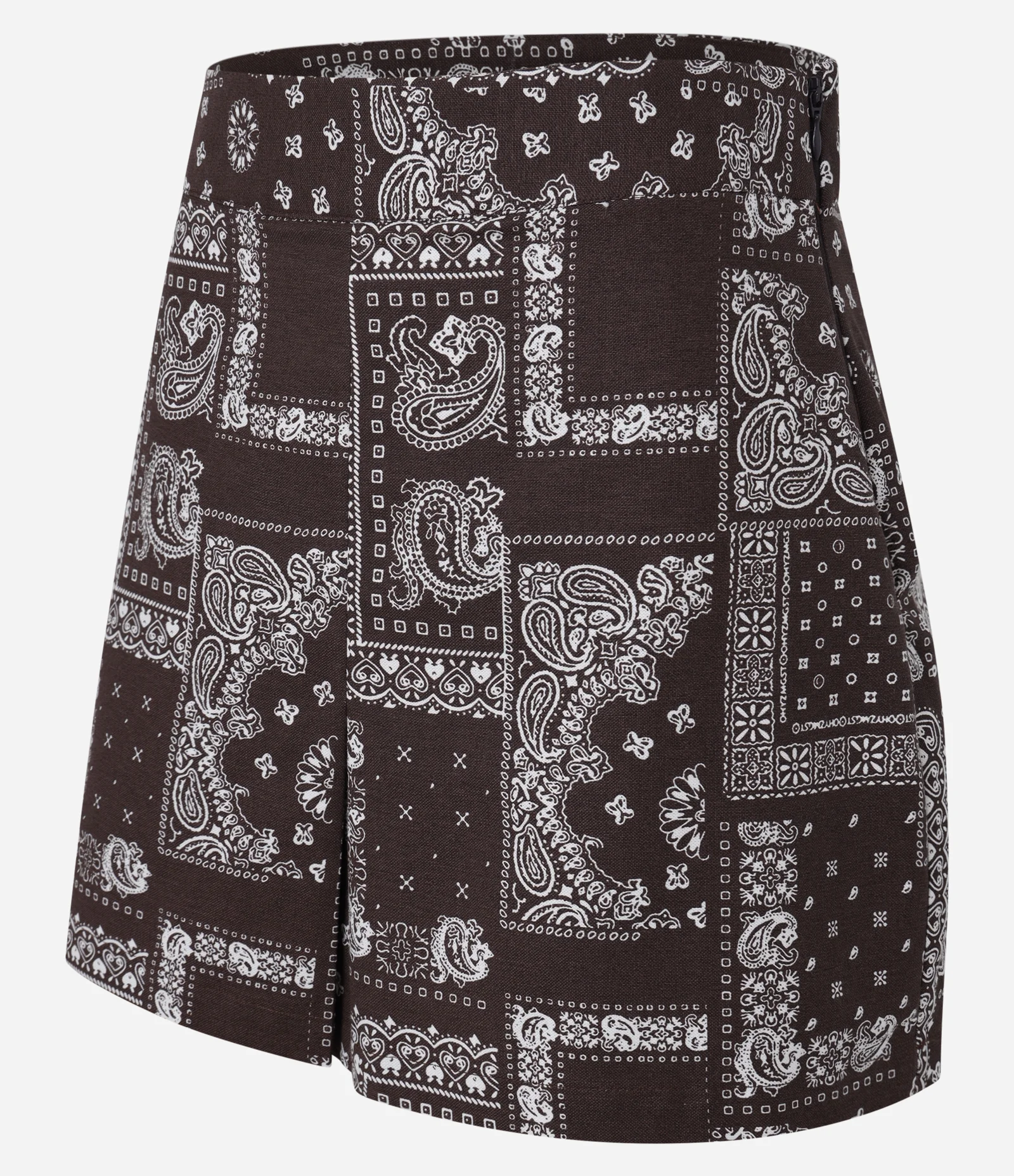 Short Saia em Viscolinho com Estampa Lenço Marrom 7