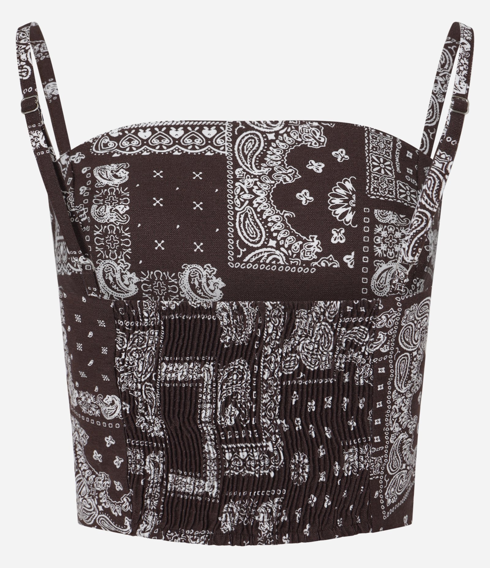 Blusa Cropped em Viscolinho com Estampa de Lenço Marrom 8