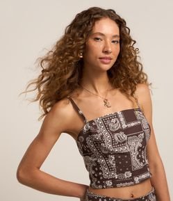 Blusa Cropped em Viscolinho com Estampa de Lenço