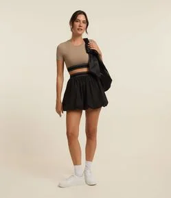 Saia Esportiva Balonê em Microfibra com Listras no Cós